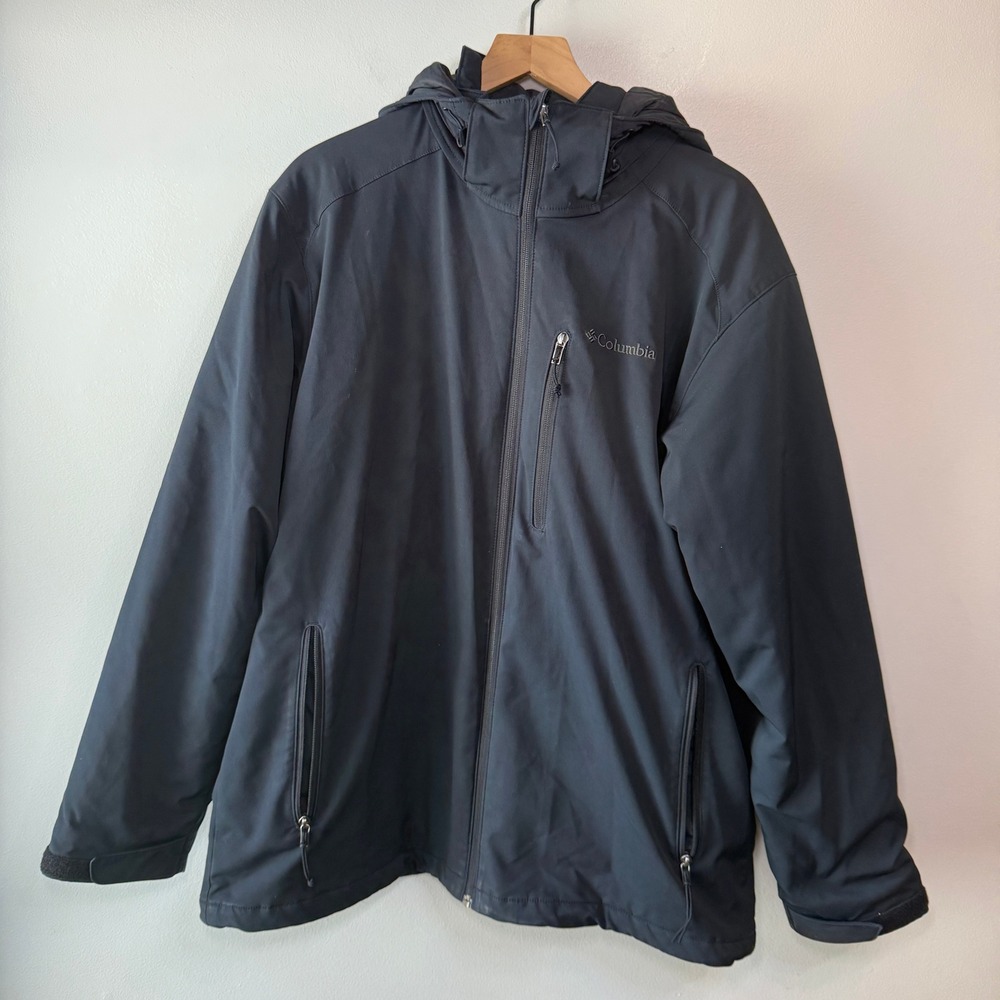 Columbia Men's Black Gate Racer II Softshell Fleece Lined Hooded Jacket Large